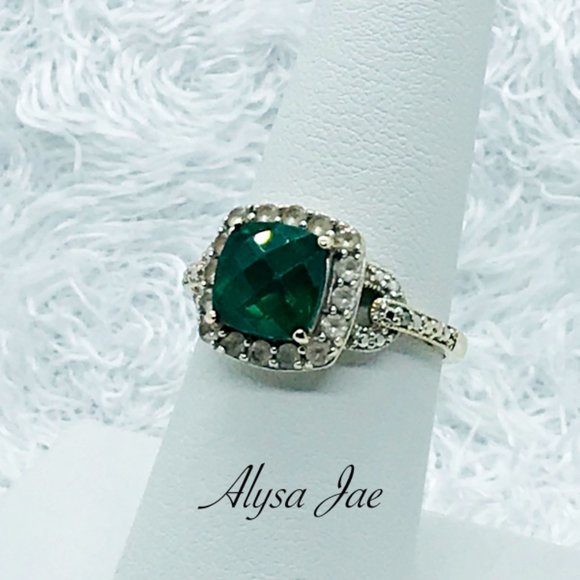 Emerald, White Topaz & Diamond Filigree Ring, 7 - Picture 7 of 13